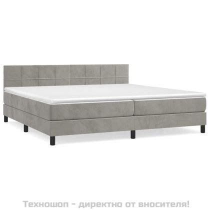 Боксспринг легло с матрак, светлосиво, 200x200 см, кадифе