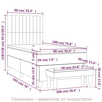 Боксспринг легло с матрак, черна, 90x190 см, плат