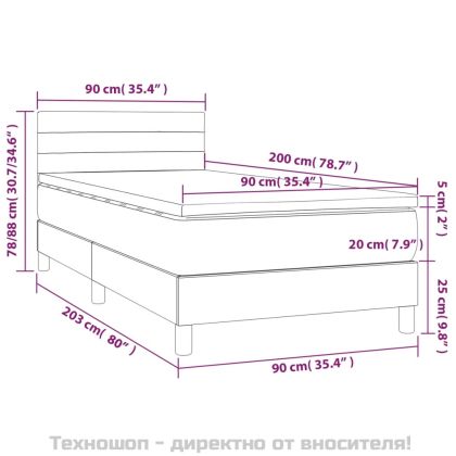 Боксспринг легло с матрак, черно, 90x200 см, плат
