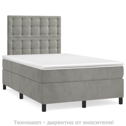 Боксспринг легло с матрак, светлосиво, 120x200 см, кадифе