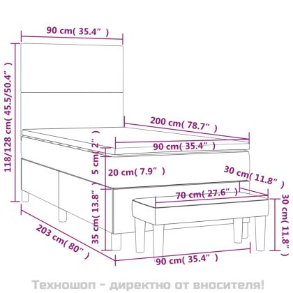 Боксспринг легло с матрак, черно, 90x200 см, плат