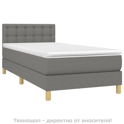 Боксспринг легло с матрак, тъмносив, 90x190 см, плат