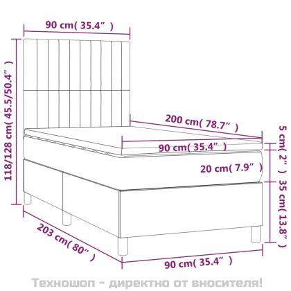 Боксспринг легло с матрак, тъмносиво, 90x200 см, плат
