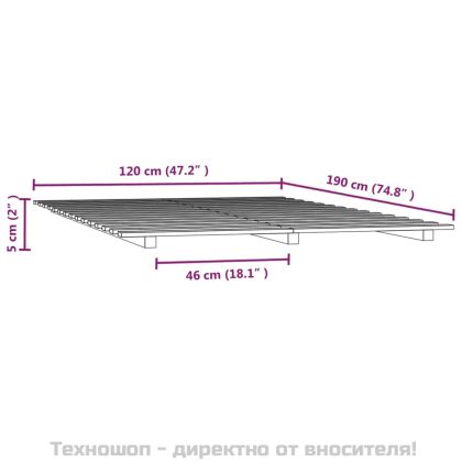 Рамка за легло, бор масив, 120x190 см