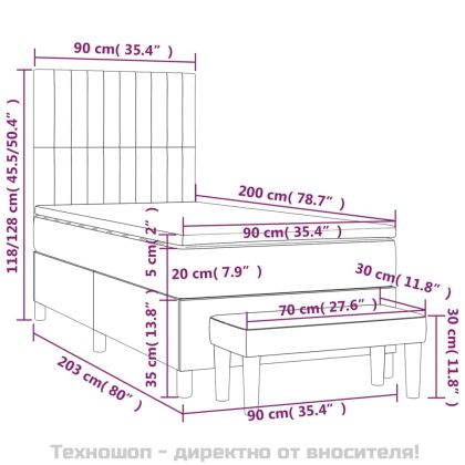 Боксспринг легло с матрак, тъмносиво, 90x200 см, плат