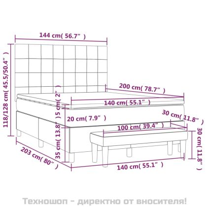 Боксспринг легло с матрак, тъмносиво, 140x200 см, плат