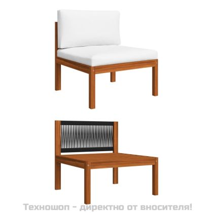 Градински комплект с възглавници, 12 части, кремаво дърво, акация и въже