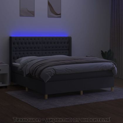 Боксспринг легло с матрак и LED, тъмносиво, 160x200 см, плат