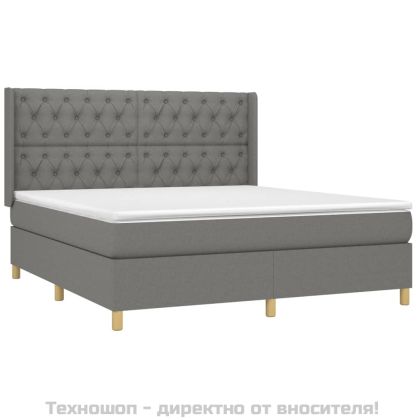 Боксспринг легло с матрак и LED, тъмносиво, 160x200 см, плат