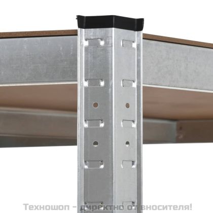 Ъглов стелаж с 5 рафта, сребрист, стомана и инженерно дърво