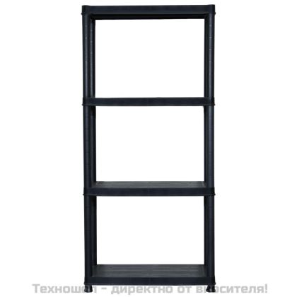 Стелаж за съхранение, 4 рафта, черен, 61x30,5x130 см, пластмаса