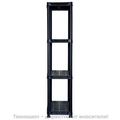 Стелаж за съхранение, 4 рафта, черен, 61x30,5x130 см, пластмаса