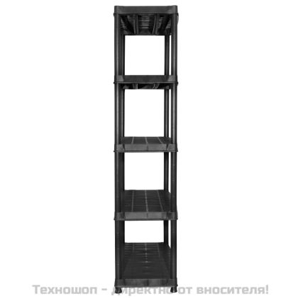 Стелаж за съхранение с 5 рафта, черен, 85x40x185 см, пластмаса