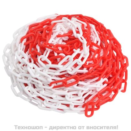 Предупредителна верига, червено и бяло, 30 м, Ø8 мм, пластмаса
