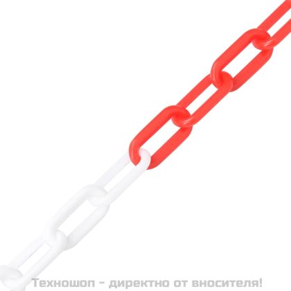 Предупредителна верига, червено и бяло, 30 м, Ø8 мм, пластмаса