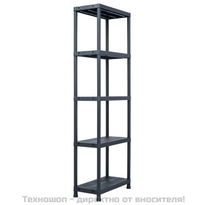 Стелажи за съхранение 5 бр черни 125 кг 60x30x180 см пластмаса