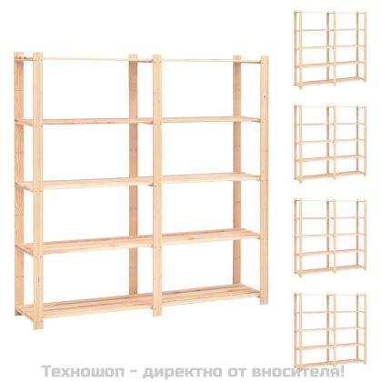 5-етажни стелажи, 5 бр, 170x38x170 см, бор масив, 500 кг