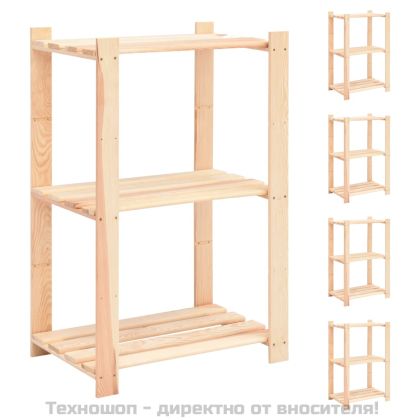 3-етажни стелажи, 5 бр, 60x38x90 см, бор масив, 150 кг