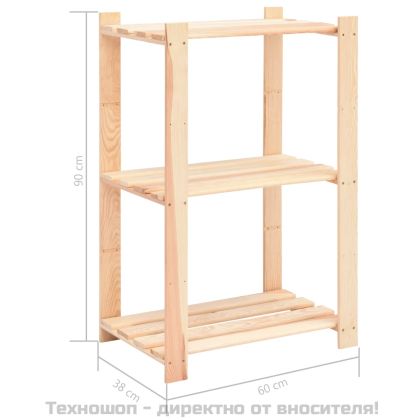 3-етажни стелажи, 5 бр, 60x38x90 см, бор масив, 150 кг