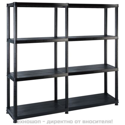 Стелаж за съхранение 4 рафта черен 122x30,5x130 см пластмаса