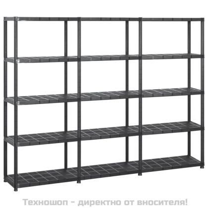 Стелаж за съхранение с 5 рафта, черен, 213x38x170 см, пластмаса