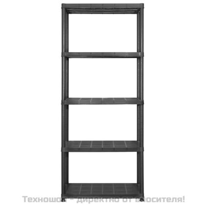 Стелаж за съхранение с 5 рафта, черен, 213x38x170 см, пластмаса