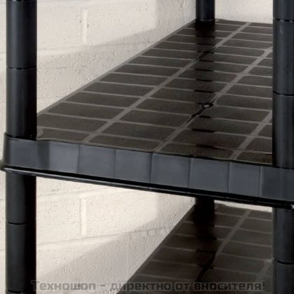 Стелаж за съхранение с 5 рафта, черен, 340x40x185 см, пластмаса