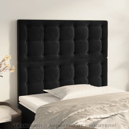 Табла за легло, черна, 100x5x118/128 см, кадифе