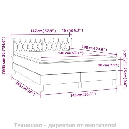 Боксспринг легло с матрак, тъмносиво, 140x190 см, кадифе