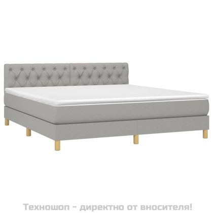 Боксспринг легло с матрак и LED, светлосиво, 160x200 см, плат
