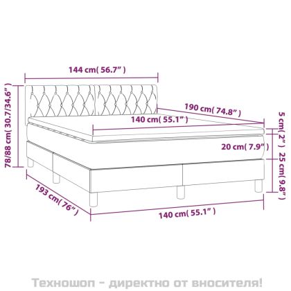 Боксспринг легло с матрак, тъмносиво, 140x190 см, кадифе