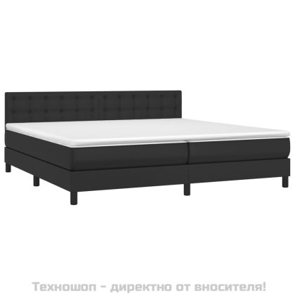 Боксспринг легло с матрак, черно, 200x200 см, изкуствена кожа