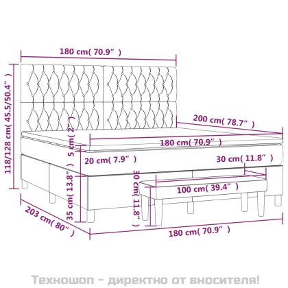 Боксспринг легло с матрак, тъмносиво, 180x200 см, плат