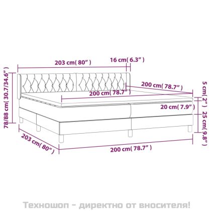 Боксспринг легло с матрак, тъмносиво, 200x200 см, кадифе