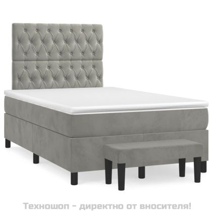Боксспринг легло с матрак, светлосиво, 120x200 см, кадифе