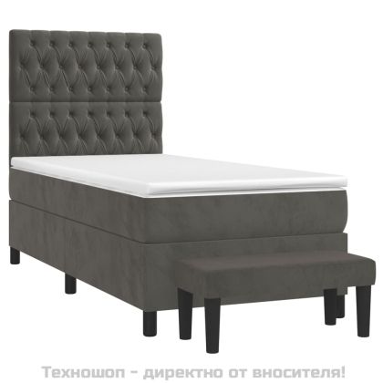 Боксспринг легло с матрак, тъмносиво, 100x200 см, кадифе