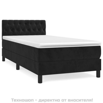 Боксспринг легло с матрак, черно, 90x200 см, кадифе