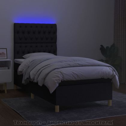 Боксспринг легло с матрак и LED, черно, 80x200 см, плат