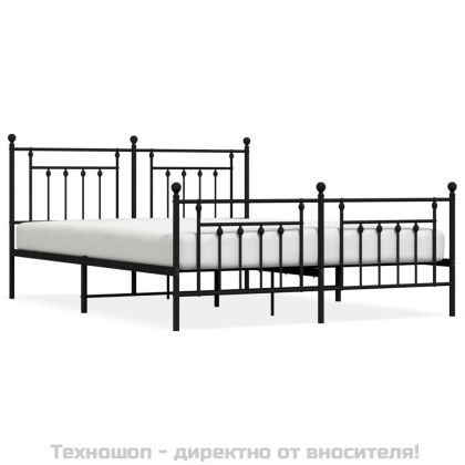 Метална рамка за легло с горна и долна табла, черна, 183x213 см