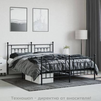 Метална рамка за легло с горна и долна табла, черна, 183x213 см