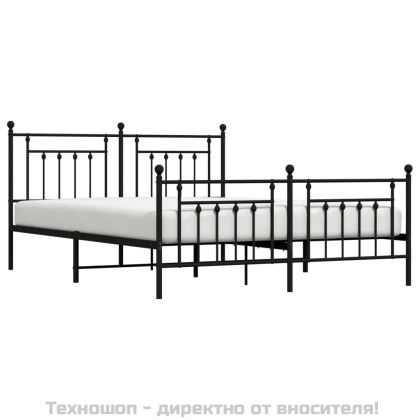 Метална рамка за легло с горна и долна табла, черна, 183x213 см