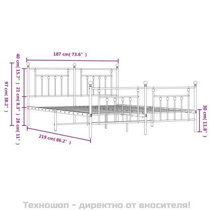 Метална рамка за легло с горна и долна табла, черна, 183x213 см