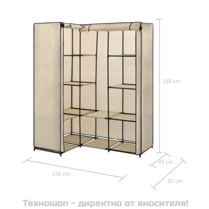 Ъглов гардероб, кремав, 130x87x169 см