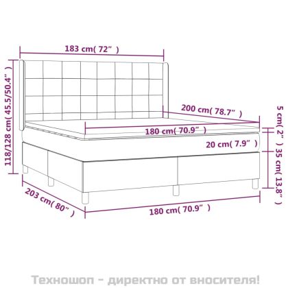 Боксспринг легло с матрак, тъмносиво, 180x200 см, плат