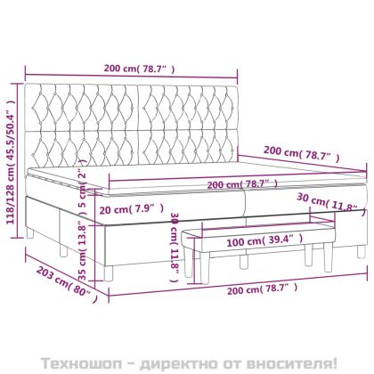 Боксспринг легло с матрак, светлосиво, 200x200 см, плат