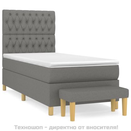 Боксспринг легло с матрак, тъмносив, 90x190 см, плат