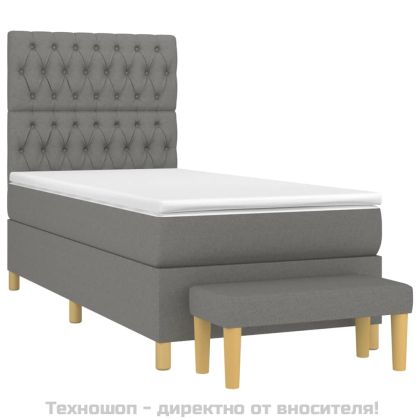 Боксспринг легло с матрак, тъмносив, 90x190 см, плат