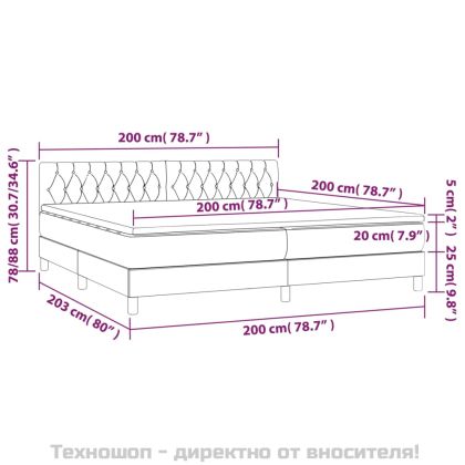 Боксспринг легло с матрак, светлосиво, 200x200 см, плат