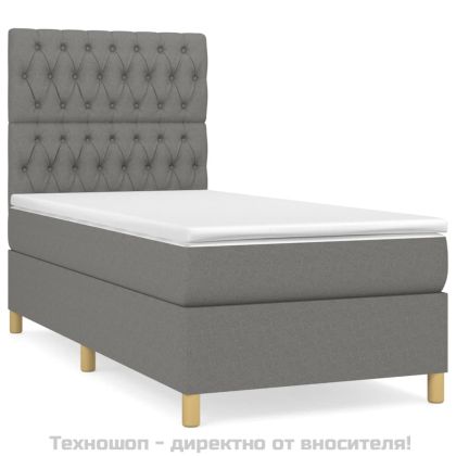 Боксспринг легло с матрак, тъмносив, 90x190 см, плат