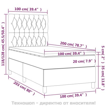 Боксспринг легло с матрак, светлосиво, 100x200 см, плат